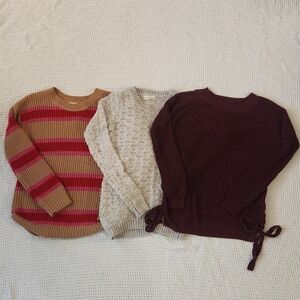 SO Women's Sweater Trio - Tan, Cream, and Burgundy